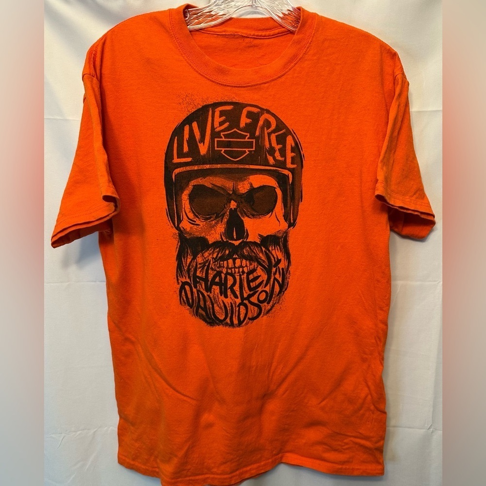 Rare Vintage Harley Davidson RK Stratman Tee LIVE FREE Skull‎ Orange Co. Size M